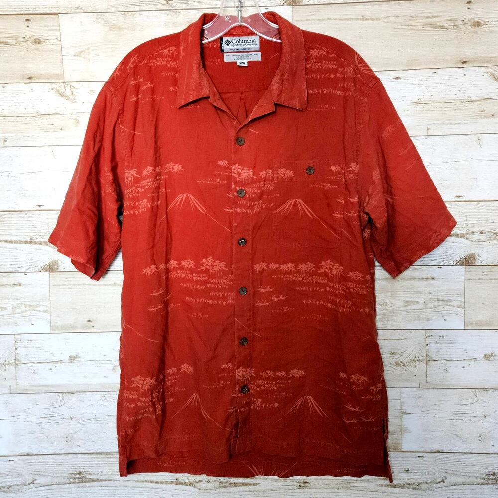 Columbia Silk Hawaiian Shirt Men M Casual Button-up Short Sleeve Cotton Vacation